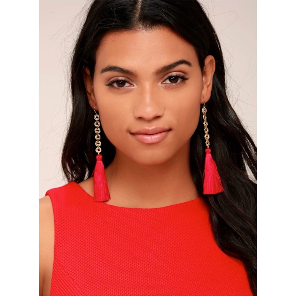 NWT Gold Plated Red Tassel Earrings
